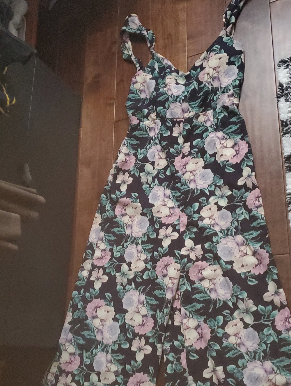 Leith Floral Spaghetti‑Strapwith Ruffles  Summer Romper  in Navy and Pastel Size